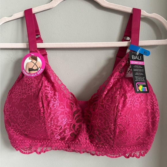 NWT Bali women's Lace Desire Convertible Wire-Free Bra XL, Signature Berry - Picture 2 of 6